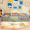 image:imageGiantex Twin Floor Bed with Fence for Kids Wooden Montessori Bed Frame with Lockable Door amp Guardrails Low Floor Beds for Kids Boys Girls No Box Spring Needed Without Wood Slats Mint SkyGrey