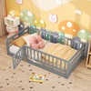 image:imageGiantex Twin Floor Bed with Fence for Kids Wooden Montessori Bed Frame with Lockable Door amp Guardrails Low Floor Beds for Kids Boys Girls No Box Spring Needed Without Wood Slats Mint SkyGrey