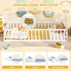 image:imageGiantex Twin Floor Bed with Fence for Kids Wooden Montessori Bed Frame with Lockable Door amp Guardrails Low Floor Beds for Kids Boys Girls No Box Spring Needed Without Wood Slats Mint SkyWhite