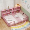 image:imageGiantex Twin Floor Bed with Fence for Kids Wooden Montessori Bed Frame with Lockable Door amp Guardrails Low Floor Beds for Kids Boys Girls No Box Spring Needed Without Wood Slats Mint SkyPink