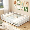 image:imageGiantex Twin Floor Bed with Fence for Kids Wooden Montessori Bed Frame with Lockable Door amp Guardrails Low Floor Beds for Kids Boys Girls No Box Spring Needed Without Wood Slats Mint SkyWhite