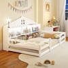 image:imageGiantex Twin Floor Bed with Fence for Kids Wooden Montessori Bed Frame with Lockable Door amp Guardrails Low Floor Beds for Kids Boys Girls No Box Spring Needed Without Wood Slats Mint SkyWhite