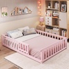 image:imageGiantex Twin Floor Bed with Fence for Kids Wooden Montessori Bed Frame with Lockable Door amp Guardrails Low Floor Beds for Kids Boys Girls No Box Spring Needed Without Wood Slats Mint SkyPink