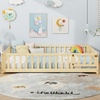 image:imageGiantex Twin Floor Bed with Fence for Kids Wooden Montessori Bed Frame with Lockable Door amp Guardrails Low Floor Beds for Kids Boys Girls No Box Spring Needed Without Wood Slats Mint SkyNatural