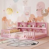 image:imageGiantex Twin Floor Bed with Fence for Kids Wooden Montessori Bed Frame with Lockable Door amp Guardrails Low Floor Beds for Kids Boys Girls No Box Spring Needed Without Wood Slats Mint SkyPink