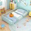 image:imageGiantex Twin Floor Bed with Fence for Kids Wooden Montessori Bed Frame with Lockable Door amp Guardrails Low Floor Beds for Kids Boys Girls No Box Spring Needed Without Wood Slats Mint SkyMint Sky