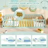 image:imageGiantex Twin Floor Bed with Fence for Kids Wooden Montessori Bed Frame with Lockable Door amp Guardrails Low Floor Beds for Kids Boys Girls No Box Spring Needed Without Wood Slats Mint SkyMint Sky