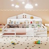 image:imageGiantex Twin Floor Bed with Fence for Kids Wooden Montessori Bed Frame with Lockable Door amp Guardrails Low Floor Beds for Kids Boys Girls No Box Spring Needed Without Wood Slats Mint SkyWhite