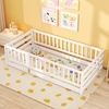 image:imageGiantex Twin Floor Bed with Fence for Kids Wooden Montessori Bed Frame with Lockable Door amp Guardrails Low Floor Beds for Kids Boys Girls No Box Spring Needed Without Wood Slats Mint SkyWhite