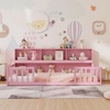 image:imageGiantex Twin Floor Bed with Fence for Kids Wooden Montessori Bed Frame with Lockable Door amp Guardrails Low Floor Beds for Kids Boys Girls No Box Spring Needed Without Wood Slats Mint SkyPink