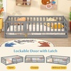 image:imageGiantex Twin Floor Bed with Fence for Kids Wooden Montessori Bed Frame with Lockable Door amp Guardrails Low Floor Beds for Kids Boys Girls No Box Spring Needed Without Wood Slats Mint SkyGrey