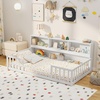 image:imageGiantex Twin Floor Bed with Fence for Kids Wooden Montessori Bed Frame with Lockable Door amp Guardrails Low Floor Beds for Kids Boys Girls No Box Spring Needed Without Wood Slats Mint SkyWhite