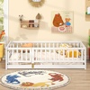 image:imageGiantex Twin Floor Bed with Fence for Kids Wooden Montessori Bed Frame with Lockable Door amp Guardrails Low Floor Beds for Kids Boys Girls No Box Spring Needed Without Wood Slats Mint SkyWhite