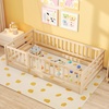 image:imageGiantex Twin Floor Bed with Fence for Kids Wooden Montessori Bed Frame with Lockable Door amp Guardrails Low Floor Beds for Kids Boys Girls No Box Spring Needed Without Wood Slats Mint SkyNatural