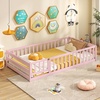 image:imageGiantex Twin Floor Bed with Fence for Kids Wooden Montessori Bed Frame with Lockable Door amp Guardrails Low Floor Beds for Kids Boys Girls No Box Spring Needed Without Wood Slats Mint SkyPink