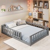 image:imageGiantex Twin Floor Bed with Fence for Kids Wooden Montessori Bed Frame with Lockable Door amp Guardrails Low Floor Beds for Kids Boys Girls No Box Spring Needed Without Wood Slats Mint SkyGrey