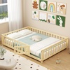 image:imageGiantex Twin Floor Bed with Fence for Kids Wooden Montessori Bed Frame with Lockable Door amp Guardrails Low Floor Beds for Kids Boys Girls No Box Spring Needed Without Wood Slats Mint SkyNatural