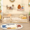 image:imageGiantex Twin Floor Bed with Fence for Kids Wooden Montessori Bed Frame with Lockable Door amp Guardrails Low Floor Beds for Kids Boys Girls No Box Spring Needed Without Wood Slats Mint SkyNatural