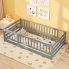 image:imageGiantex Twin Floor Bed with Fence for Kids Wooden Montessori Bed Frame with Lockable Door amp Guardrails Low Floor Beds for Kids Boys Girls No Box Spring Needed Without Wood Slats Mint SkyGrey