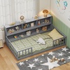 image:imageGiantex Twin Floor Bed with Fence for Kids Wooden Montessori Bed Frame with Lockable Door amp Guardrails Low Floor Beds for Kids Boys Girls No Box Spring Needed Without Wood Slats Mint SkyGrey