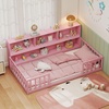 image:imageGiantex Twin Floor Bed with Fence for Kids Wooden Montessori Bed Frame with Lockable Door amp Guardrails Low Floor Beds for Kids Boys Girls No Box Spring Needed Without Wood Slats Mint SkyPink