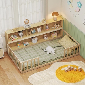 image:imageGiantex Twin Floor Bed with Fence for Kids Wooden Montessori Bed Frame with Lockable Door amp Guardrails Low Floor Beds for Kids Boys Girls No Box Spring Needed Without Wood Slats Mint SkyNatural