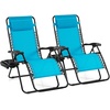image:imageGiantex 2 PCS Zero Gravity Chair Patio Chaise Lounge Chairs Outdoor Yard Pool Recliner Folding Lounge Chair with Cup Holder BeigeBlue