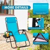 image:imageGiantex 2 PCS Zero Gravity Chair Patio Chaise Lounge Chairs Outdoor Yard Pool Recliner Folding Lounge Chair with Cup Holder BeigeBlue