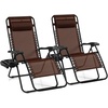 image:imageGiantex 2 PCS Zero Gravity Chair Patio Chaise Lounge Chairs Outdoor Yard Pool Recliner Folding Lounge Chair with Cup Holder BeigeBrown
