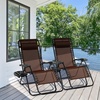 image:imageGiantex 2 PCS Zero Gravity Chair Patio Chaise Lounge Chairs Outdoor Yard Pool Recliner Folding Lounge Chair with Cup Holder BeigeBrown