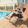 image:imageGiantex 2 PCS Zero Gravity Chair Patio Chaise Lounge Chairs Outdoor Yard Pool Recliner Folding Lounge Chair with Cup Holder BeigeBurgundy