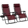 image:imageGiantex 2 PCS Zero Gravity Chair Patio Chaise Lounge Chairs Outdoor Yard Pool Recliner Folding Lounge Chair with Cup Holder BeigeBurgundy