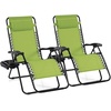 image:imageGiantex 2 PCS Zero Gravity Chair Patio Chaise Lounge Chairs Outdoor Yard Pool Recliner Folding Lounge Chair with Cup Holder BeigeGreen