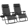 image:imageGiantex 2 PCS Zero Gravity Chair Patio Chaise Lounge Chairs Outdoor Yard Pool Recliner Folding Lounge Chair with Cup Holder BeigeGrey