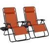 image:imageGiantex 2 PCS Zero Gravity Chair Patio Chaise Lounge Chairs Outdoor Yard Pool Recliner Folding Lounge Chair with Cup Holder BeigeOrange