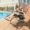 image:imageGiantex 2 PCS Zero Gravity Chair Patio Chaise Lounge Chairs Outdoor Yard Pool Recliner Folding Lounge Chair with Cup Holder BeigeTan