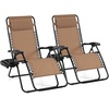 image:imageGiantex 2 PCS Zero Gravity Chair Patio Chaise Lounge Chairs Outdoor Yard Pool Recliner Folding Lounge Chair with Cup Holder BeigeTan