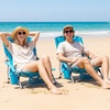 image:imageGiantex 2 Pack Folding Beach Chairs for Adults Portable Lightweight Camping Chairs wPadded Armrests Cup Holders amp Storage Pockets Low Seat Lawn Chairs wCarry Bags for Picnic Hiking amp Travel