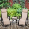 image:imageGiantex 3 PCS Zero Gravity Chair Patio Chaise Lounge Chairs Outdoor Yard Pool Recliner Folding Lounge Table Chair Set Backyard Lounge Chairs BeigeBeige