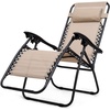 image:imageGiantex 3 PCS Zero Gravity Chair Patio Chaise Lounge Chairs Outdoor Yard Pool Recliner Folding Lounge Table Chair Set Backyard Lounge Chairs BeigeBeige
