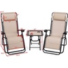 image:imageGiantex 3 PCS Zero Gravity Chair Patio Chaise Lounge Chairs Outdoor Yard Pool Recliner Folding Lounge Table Chair Set Backyard Lounge Chairs BeigeBeige