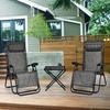 image:imageGiantex 3 PCS Zero Gravity Chair Patio Chaise Lounge Chairs Outdoor Yard Pool Recliner Folding Lounge Table Chair Set Backyard Lounge Chairs BeigeGrey