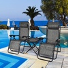 image:imageGiantex 3 PCS Zero Gravity Chair Patio Chaise Lounge Chairs Outdoor Yard Pool Recliner Folding Lounge Table Chair Set Backyard Lounge Chairs BeigeGrey