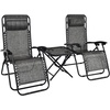 image:imageGiantex 3 PCS Zero Gravity Chair Patio Chaise Lounge Chairs Outdoor Yard Pool Recliner Folding Lounge Table Chair Set Backyard Lounge Chairs BeigeGrey