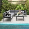 image:imageGiantex 3 Pieces Aluminum Patio Furniture Set  with 6Level Adjustable Backrest Outdoor Modern Conversation Set with Cushions and Tempered Glass Tabletop for Porch Poolside Backyard