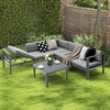 image:imageGiantex 3 Pieces Aluminum Patio Furniture Set  with 6Level Adjustable Backrest Outdoor Modern Conversation Set with Cushions and Tempered Glass Tabletop for Porch Poolside Backyard