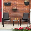 image:imageGiantex 3 Pieces Patio Bistro Set Patio Dining Set for 2 Stackable Patio Chairs with Adjustable Backrest Headrest Tempered Glass Coffee Table Outdoor Porch Yard Garden Furniture Black