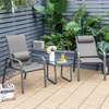 image:imageGiantex 3 Pieces Patio Bistro Set Patio Dining Set for 2 Stackable Patio Chairs with Adjustable Backrest Headrest Tempered Glass Coffee Table Outdoor Porch Yard Garden Furniture Gray