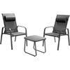 image:imageGiantex 3 Pieces Patio Bistro Set Patio Dining Set for 2 Stackable Patio Chairs with Adjustable Backrest Headrest Tempered Glass Coffee Table Outdoor Porch Yard Garden Furniture Gray