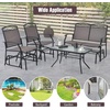 image:imageGiantex 4 PCS Outdoor Glider Chairs Set  Patio Furniture Set with Tempered Glass Table HeavyDuty Metal Frame Gliding Rocking Chair Conversation Set for Front Porch Yard Poolside 4 PCS Brown
